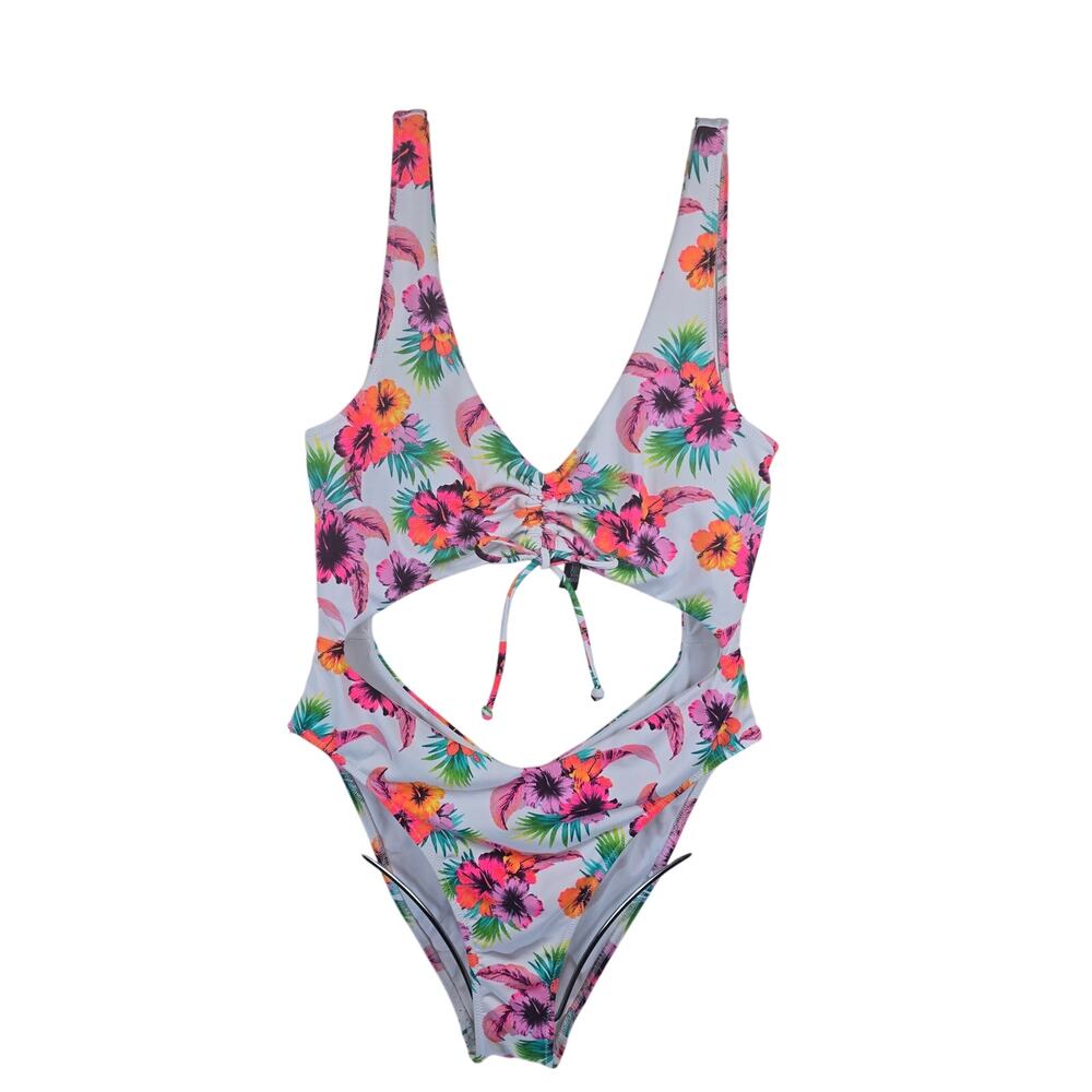Victoria Secret Pink Hawaiian Floral Open One Piece Bathing Swim Suit L